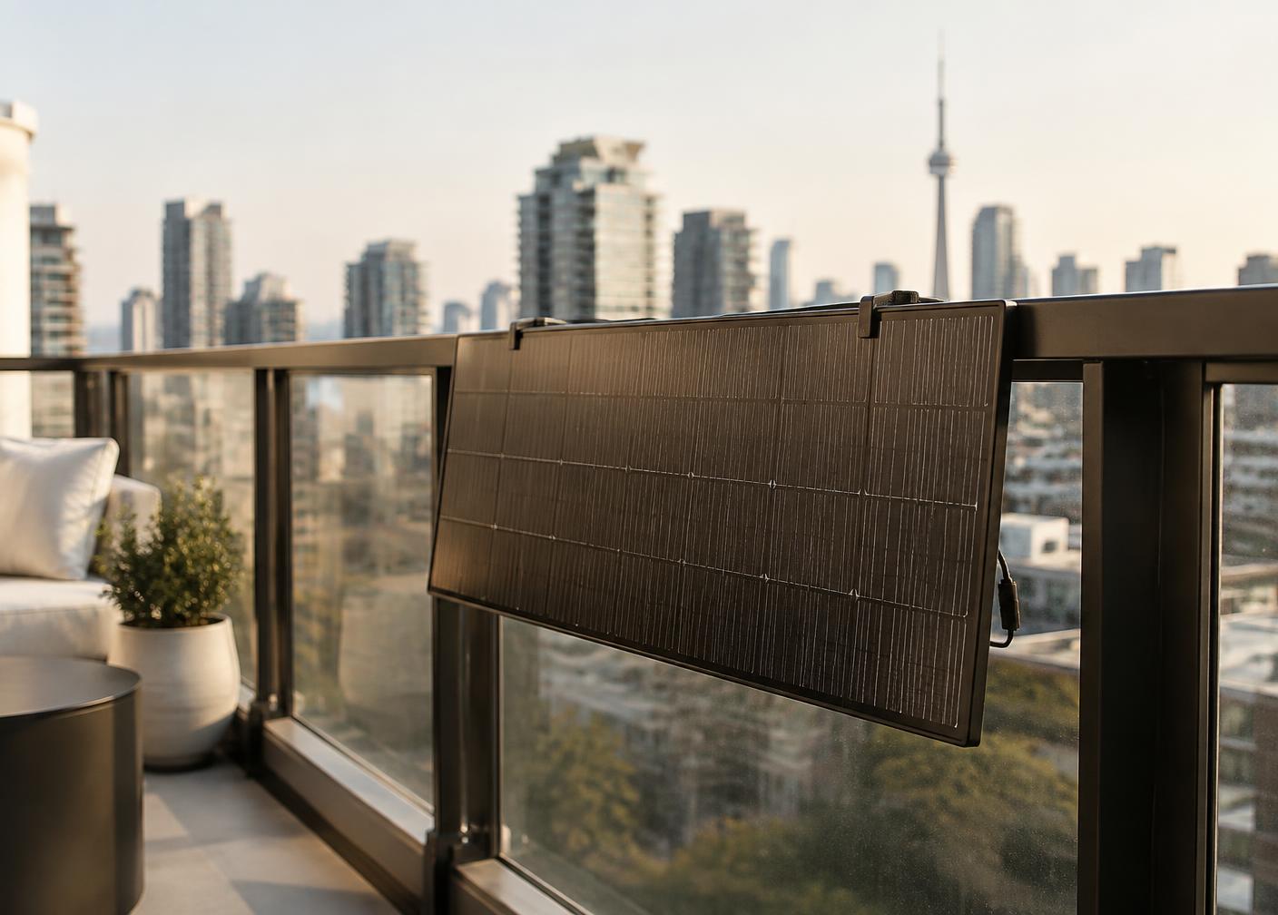 Lightweight solar panel on a city balcony